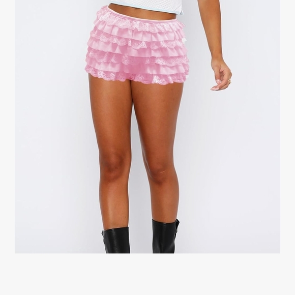 Pink Lace Ruffle Mini Skirt - Picture 3 of 6